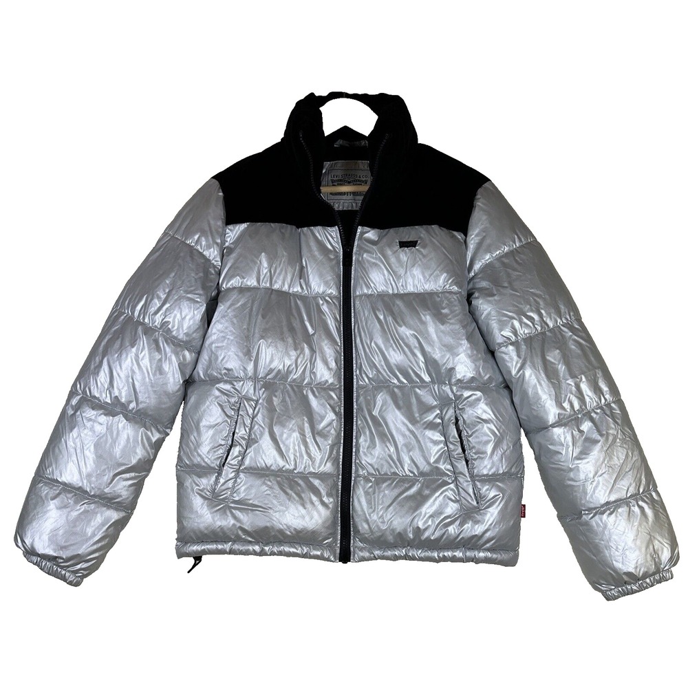 Levi Strauss Co Women's Puffer Jacket Sz XS‎ Silver Color Block Winter Coat